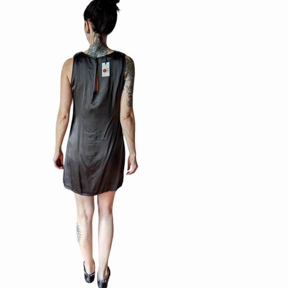 NWT Jenny Han dark grey/black 100% silk sleeveless cocktail dress with sequins - Picture 3 of 15